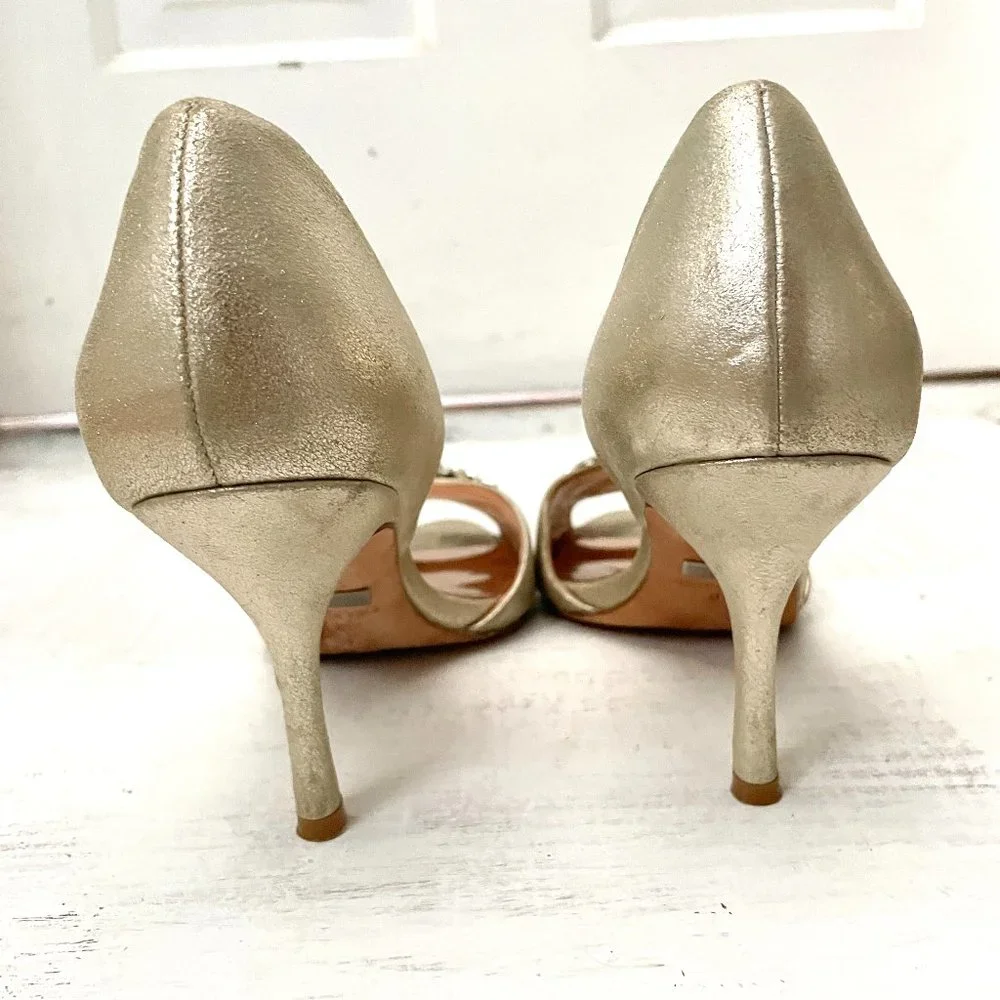 Badgley Mischka Champagne D'Orsay Peep Toe Heels with Rhinestones Size 8 - Picture 7 of 13
